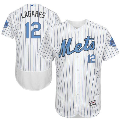 Mets #12 Juan Lagares White(Blue Strip) Flexbase Authentic Collection Father's Day Stitched MLB Jersey - Click Image to Close